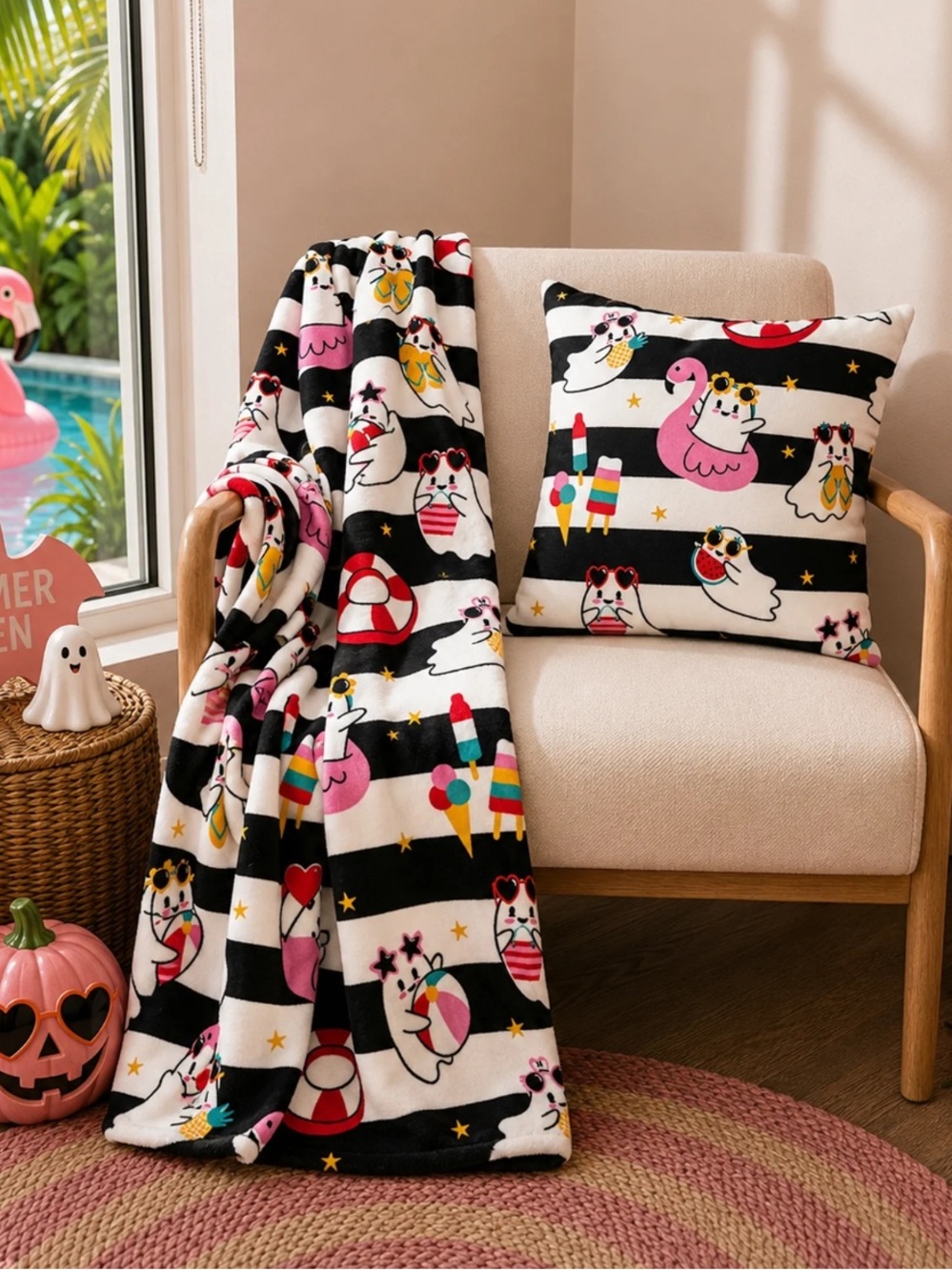 Summerween Pillow & Blanket Matching Set - Nautical Ghost
